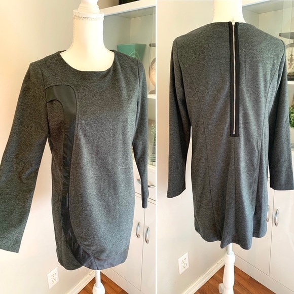 VANILLACHOCOLATE gray leather trim shift dress - Picture 1 of 4